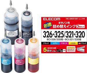 ELECOM Refill Ink for Cannon BCI-320,321,325,326 5 Color Set 5 Times Refillable THC-326321SET (Japan Import)