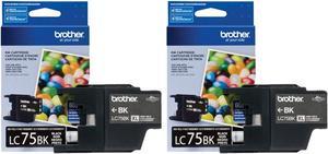 Brother LC752PKS OEM Ink - MFCJ280W J425W J430W J435W J625DW J825DW J835DW J5910DW J6510DW J6710DW J6910DW High Yield Black Ink Twin Pack (2 Pack of OEM# LC75BK) (2 x 600 Yield) OEM