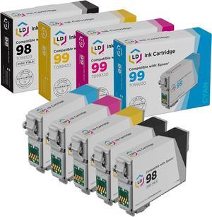 LD Remanufactured Epson 98/99 Set of 5 HY Ink Cartridges: 2 T098120 Black, 1 T099220 Cyan, 1 T099320 Magenta & 1 ...