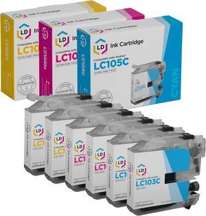 LD Brother Compatible LC105 Set of 6 Ink Cartridges: 2 Each of LC105C Cyan / LC105M Magenta / LC105Y Yellow for use ...