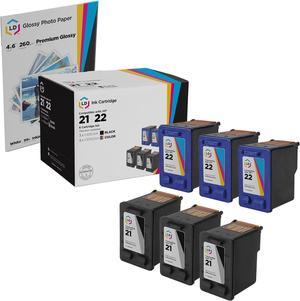 LD Remanufactured Ink Cartridge Replacements  C9351AN (HP 21) Black and HP C9352AN (HP 22) Color (3 Black and ...