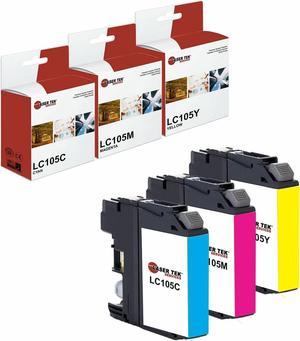 Laser Tek Services Compatible High Yield Ink Cartridge Replacement for Brother LC-105 LC105C LC105M LC105Y Works with Brother MFCJ4310DW J4410DW Printers (Cyan, Magenta, Yellow, 3 Pack)