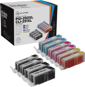 LD Products Compatible Replacements for Canon Ink 250 and 251 Cartridges PGI-250XL CLI-251XL PGI 250 XL CLI 251 XL High Yield (2 Pigment Black, 2 Black, 2 Cyan, 2 Magenta, 2 Yellow, 10-Pack)