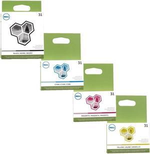 Dell Series 31 Ink Cartridges in Retail Packaging (1 Black, 1 Cyan, 1 Magenta, 1 Yellow)