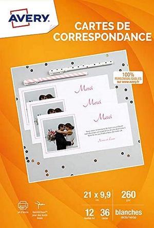 Avery C2358-12 36x Compliment Cards with Smooth Edges Matted Look 260 g/m² for Inkjet Printers 210x99 mm