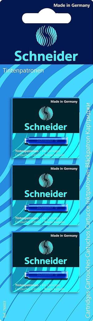 Schneider Ink Cartridge, Ball Closure, Refill for Fountain and Cartridge Rollerball Pens, Blue Ink, Pack of 3 Boxes/Box of 6 Cartridges (76603)