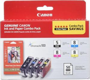 Canon 0628B027AA PGI-5/ CLI-8 CMY Ink with PP-201 (50 Sheets) Combo Pack