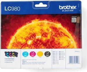 Brother LC-980BK/LC-980C/LC-980M/LC-980Y Inkjet Cartridges, Black/Cyan/Magenta/Yellow, Multi-Pack, Standard Yield, Includes 4 x Inkjet Cartridges, Genuine Supplies