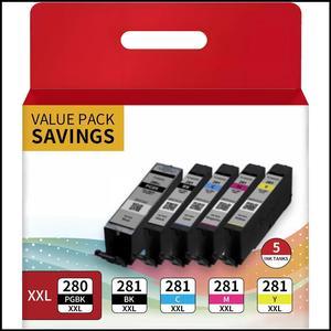 nn PGI- CLI- Ink Cartridge Replacement for Canon 280 281 Ink Cartridges for Pixma TR7620 TR7620a TR7520 TR8620a TR8620 TR8520 TS6320 TS6220 TS6120 TS9520 Printer, 5-Pack