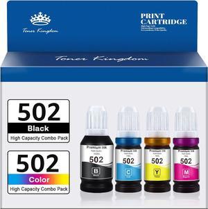 Toner Kingdom Compatible Ink Bottle Replacement for 502 T502 High Yield Refill Ink for ET-2760 ET-2750 ET-3760 ET-3750 ET-3710 ET-4750 ET-15000 ET-3700 Printer (Black, Cyan, Magenta, Yellow, 4 Pack)