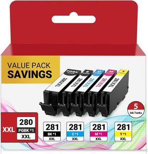 iNKPAD 280 281 Ink Cartridges PGI-280XXL CLI-281XXL Cartridge Replacement for Canon 280XXL 281XXL (PGBK & BK/C/M/Y 5 Pack Combo), Compatible for Canon Pixma TR7520 TR7620 TS9520 TR8520 TS702 TS6120