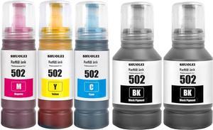 SHUOLEI T502 502 Ink Refill Bottles Compatible for EPS ET2760 ET-4760 ET2750 ET-3760 ET-2850 ET-15000 ST-4000 ST-2000 ET-3710 ET-3850 ET-3750 ET-4850 ET-3830 ET4750 ET2700 ST3000 ET3700 (5 Pack)