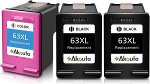 Akouta 63XL Ink Cartridges 63 XL Remanufactured Black and Color Replacement  Ink Cartridge for Envy 4520 4516 Officejet 3830 3831 4650 5255 Deskjet 1112 3630 3633 3634 Printer (2 Black 1 Color)