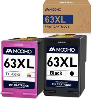 MOOHO Remanufactured Ink Cartridge Replacement 63 XL 63XL Ink Combo Pack for Envy 4520 4512 4516 OfficeJet 3830 3833 4650 5255 5258 Deskjet 1112 2130 3630 3632 Printer 1 Black 1 Color