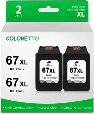 COLORETTO 67 XL 67XL Remanufactured Ink Cartridge Compatible with HP Envy 6055 6055e 6052 6052e EnvyPro 6458 6455 Deskjet 4155 4155e 2755 2755e 2742 2742e 2700 DeskjetPlus 4152 Printer 2 Black 2-Pack