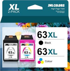 JMLCOLORS Remanufactured Ink 63 HP Replacement 63XL Ink Cartridges for use with Envy 4520 4512 4516 Officejet 5252 5255 5258 4650 3830 3833 4655 Deskjet 1112 2132 3630 3632 3634(1Black, 1Color)