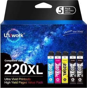 Uniwork Remanufactured Ink Cartridge Replacement for Epson 220 XL 220XL T220XL use for Workforce WF-2750 WF-2760 WF-2630 WF-2650 WF-2660 XP-320 XP-420 Printer Tray (2 Black 1 Cyan 1 Magenta 1 Yellow)