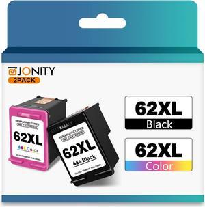 Jonity Higher Yield 62XL Ink Cartridge Replacement  62 HP62XL HP62 XL Envy 5540 5640 5660 7640 7644 7645 OfficeJet 200 250 5740 5745 8040 Printer Black Color (Tricolor) Combo 2 Pack Cartridges