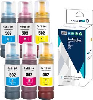 LCL Compatible for 502 T502 T502220 T502320 T502420 (6-Pack,2Cyan 2Magenta 2Yellow) Ink Bottle for Ecotank ET2760 ET-4760 ET2750 ET-3760 ET-2850 ET-15000 ST-4000 ST-2000 ET-3710 ET-3850 ET-3750