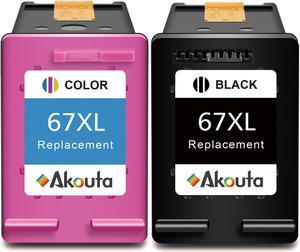 Akouta Remanufactured 67XL Ink Cartridge  67 XL Black Color  Envy Pro 6452 6455 6458 DeskJet 1255 2732 2752 2755 DeskJet Plus 4140 4152 (1 Black 1 Color)