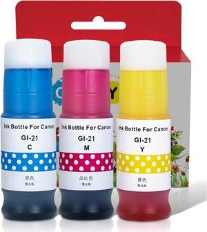 Compatible GI-21 g21 3-Pack Ink Bottles Refills-Cyan/Magenta/Yellow,High Yield,Dye Ink for Canon PIXMA G5020 G6020 G5030 G5040 G6040 G3260 G2260 G1220 MegaTank Printer, 70mL Cyan Magenta Yellow