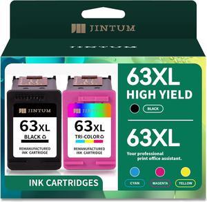 JINTUM 63XL Ink Cartridge Remanufactured  Ink 63 63XL Black and Color Ink Cartridge  Officejet 3830 4650 5255 5258 5200 4652 4655 Envy 4520 4512 DeskJet 2130, 63XL Ink Cartridge Combo Pack