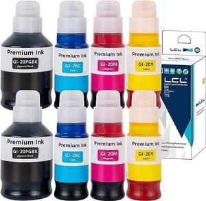 LCL Compatible for Canon GI20 GI-20 GI-20PGBK GI-20BK GI-20C GI-20M GI-20Y (8-Pack, 2Black Pigment 170ML, 2C2M2Y Dye 70ML) Ink Bottle for Canon PIXMA G5020 G6020 G7020