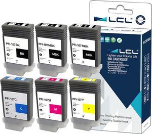 LCL Compatible for Canon PFI107 PFI-107 PFI-107MBK PFI-107BK PFI-107C PFI-107M PFI-107Y 130ML (6-Pack 2MBK K C M Y) Ink Cartridge for Canon Image Prograf iPF670 IPF 670 MFP L 24 IPF 670