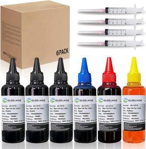 4 Color Set Printers Dye Ink Refill kit for Canon PG240 PG-250 251 CL241 PG245 CL246 PG-243 CL-244 Refillable Ink Inkjet Cartridge PIXMA MG3620 MG2522 MG2525 TS3322 100 ml x 6 with Syringe 3BK+CMY