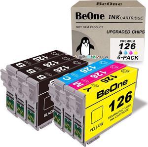 BeOne Remanufactured Ink Cartridge Replacement for Epson 126 T126 to Use with Workforce 60 435 520 545 630 633 635 645 840 845, WF-3520 WF-3530 WF-3540 WF-7010 WF-7510 WF-7520 (3BK 1C 1M 1Y, 6-Pack)