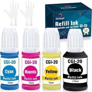 Drnoae Compatible GI-20 Ink Bottles Replacement for GI-20 GI20 Ink Bottles Refills Kit for Canon PIXMA G6020 G5020 G7020 MegaTank Printer - 4 Pack (Black, Cyan, Magenta, Yellow)