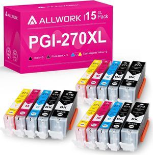 Allwork Compatible PGI-270XL CLI-271XL Ink Cartridge Replacement for Canon PGI 270 XL CLI 271 XL to use with PIXMA MG6820 MG5720 (3 Large Black,3 Small Black,3 Cyan,3 Magenta,3 Yellow) 15 Pack