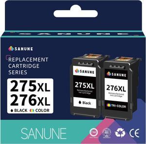 SANUNE 275XL 276XL Ink Cartridges Remanufactured for Canon 275 and 276 Ink Cartridges PG-275XL CL-276XL Value Pack for Canon PIXMA TS3520 TS3522 TR4720 TR4722 Printer (High-Yield 1 Black, 1 Tri-Color)