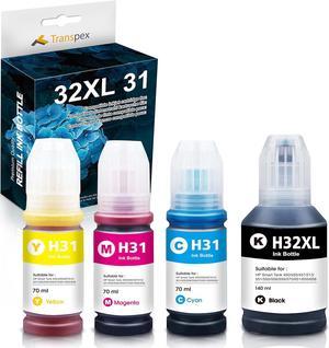 Transpex Compatible Ink Bottle Replacement  32XL - 31 Refill Ink Use with HP 551 651 Ink Tank Printers(1 Black 1 Cyan 1 Magenta 1 Yellow) 4 Pack