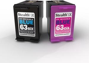 VersaInk Stealth iX Ink - HP 63BiX & 63CiX Combo Pack - Invisible Ink Replacement Cartridges Ink, Black