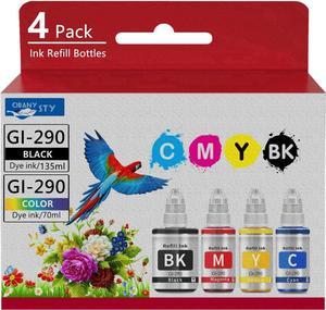 Compatible GI290 Refill Ink Bottles Replacement for Canon PIXMA G1000 G1200 G1800 G2100 G2200 G2400 G2800 G3200 G3600 G3800 G4100 G4600 megatank Inkjet Printer.1Bk,1C,1M,1Y,