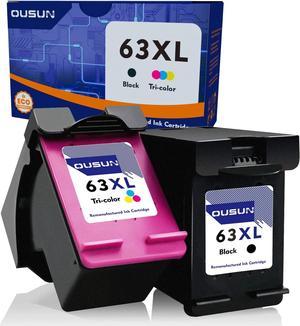 ousun 63XL Black/Tri-Color Ink Cartridges (2-Pack) 63 XL Ink Cartridge Replacement  Ink 63 Works with Officejet 3830 4650 5200 5252 5258 Envy 4520 4512 Printer HP63(1 Black, 1 Tri-Color)