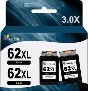 Relcolor High Yield 62XL Ink Cartridge Replacement  Ink 62 XL for Envy 5540 5640 5660 7640 7644 7645 OfficeJet 200 250 5740 5745 8040 Printer HP62 Black Combo HP62XL Blk 2 Pack