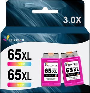 Relcolor Replacement  Ink Cartridge for 65 65XL HP65 XL Color Combo for Envy 5000 5055 5052 5014 DeskJet 3755 3700 3772 3752 2622 2652 2600 Printer,HP65XL