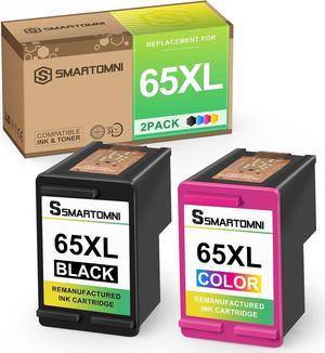 S SMARTOMNI 65XL Remanufactured Ink Cartridge Replacement  65 XL Combo Pack  DeskJet 2621 2625 2655 3723 3730 5055 Envy 5010 5020 5052 5034 AMP 100 120 130 (2 Pack, Black Tri-Color)