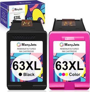 ManyJets Remanufactured 63XL Ink Cartridges Replacement  63 XL Black and Color Combo Pack  Officejet 3830 4650 5255 5258 5212 Deskjet 3630 1112 2130 Envy 4520 4510 (1 Black,1 Tri-Color)