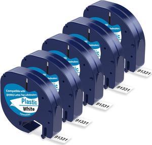 5 x Label Maker Tape Compatible with Dymo Letratag Refills White Plastic 91331 Label Tape,Black on White 12mm 0.47 Label Maker Refills for Dymo Label Maker LT-100H LT-100T LT-110T QX50 XM XR 2000