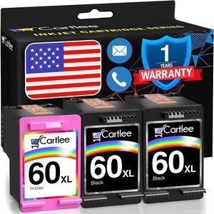 Cartlee Remanufactured Ink Cartridge 60XL 60 XL Replacement  Envy 100 110 120 Photosmart C4670 c4680 c4780 c4795 d110 Deskjet D2660 d2680 f2430 f4280 f4480 f4580 f4440 Printer (2 Black, 1 Color)