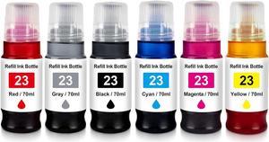 Mutikor Compatible Ink Bottle Replacement for Canon GI23 GI-23 use with Canon PIXMA G620 Printer (Black Cyan Magenta Yellow Red Gray) 6 Pack