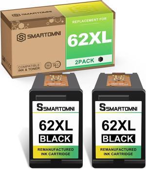 S SMARTOMNI Remanufactured 62 XL Ink Cartridge Replacement  62XL 62 XL Combo Pack  OfficeJet 5740 5745 5746 8040 200 250 HP Envy 5545 5660 5665 7640 Series Inkjet Printer (2 Pack, Black)