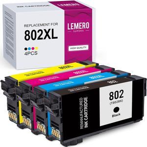 LemeroSuperx Remanufactured Ink Cartridge Replacement for Epson 802XL 802 T802XL Work for Workforce Pro WF-4720 WF-4730 WF-4734 WF-4740 EC-4020 EC-4030 (Black Cyan Magenta Yellow, 4 Pack)