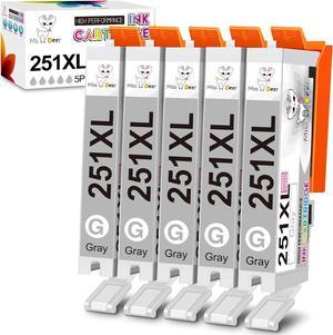 Miss Deer Compatible 251 Gray Ink Cartridge Replacement for Canon CLI-251 GY CLI-251XL CLI251XL 251XL Work with PIXMA MG6320 MG7120 MG7520 IP8720 Printer (5Gray) 5-Pack