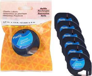 6/Pack LM Tapes - Premium Black on Blue Polyester Compatible Tape for LetraTag Printers, Replaces Dymo 91335 Letra TAG