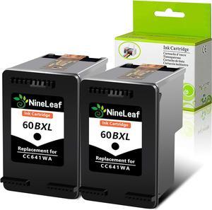 NineLeaf Remanufactured CC641WA Black Ink Cartridge Replacement  60XL 60 XL PhotoSmart C4640 C4650 C4680 Printers High-Yield (600 Pages, Ink Level Indicator) 2 Pack