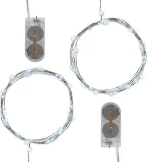 Battery Operated LED Fairy String Lights, Cool White - Set of 2